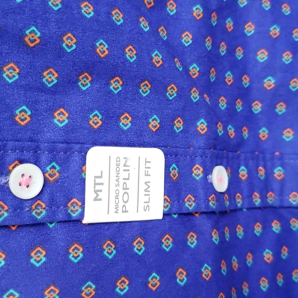 MTL MADE TO LIVE MENS BUTTON DOWN SHIRT, SIZE MEDIUM BLUE, 100% COTTON, SLIM FIT - Picture 3 of 9